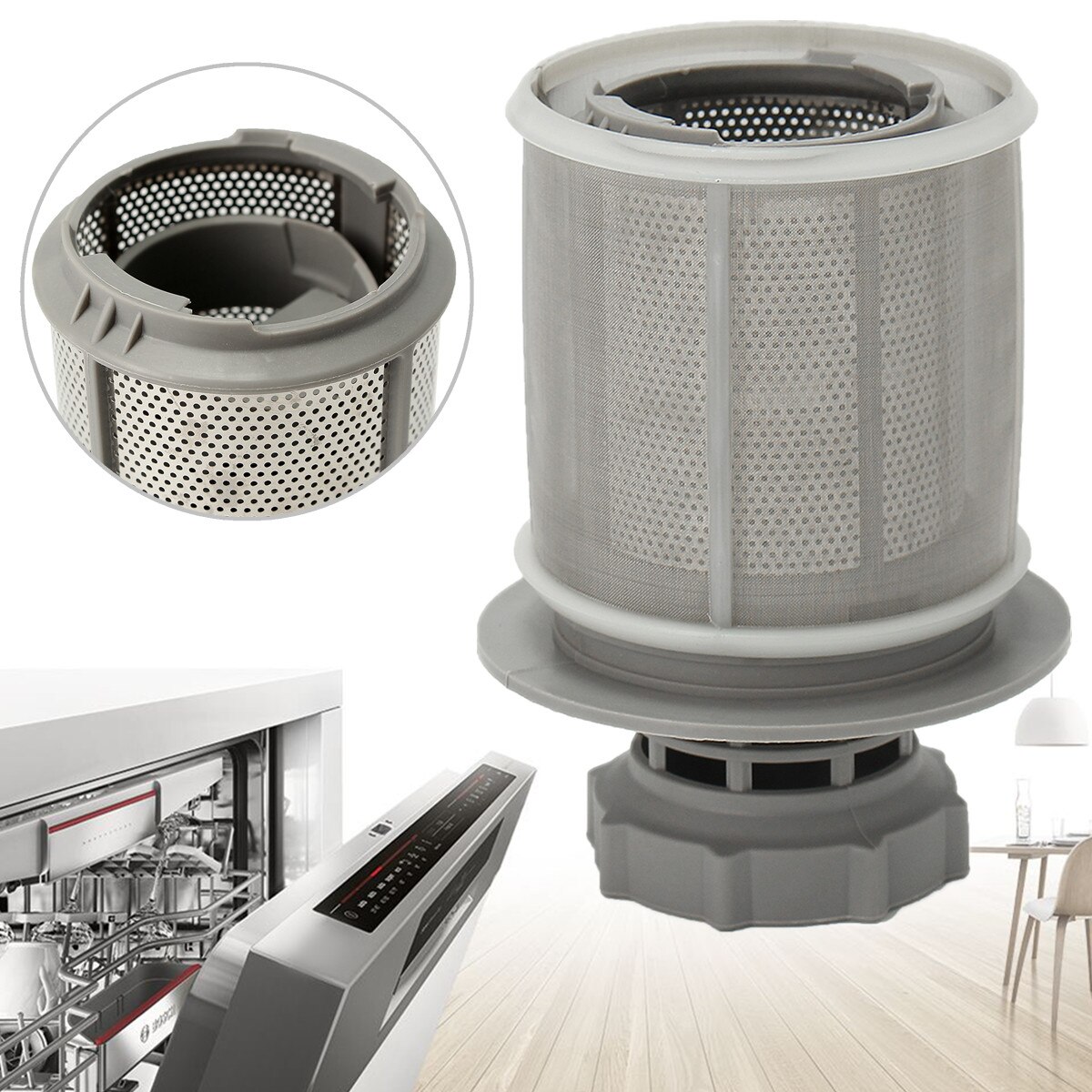 for Bosch' Dishwasher 427903 170740 Series PP+Stainless Steel Replacement 2 Part Dishwasher Mesh Filter Set Grey for Dishwasher