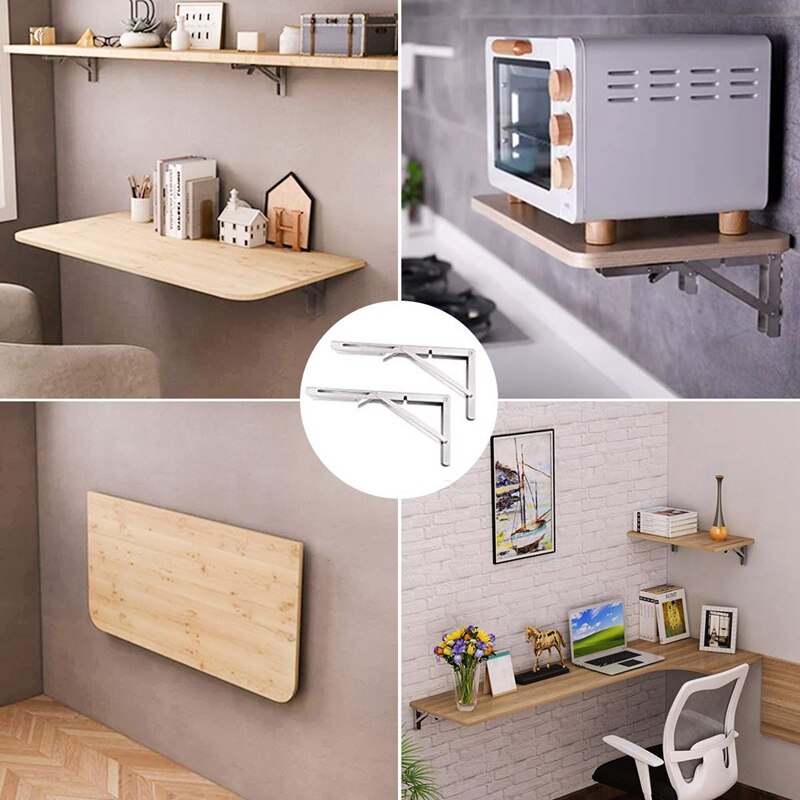 Heavy Duty Folding Shelf Brackets, 2Pcs Stainless Steel Collapsible Shelf Bracket with Mounting Screws for Table Work Bench, Spa