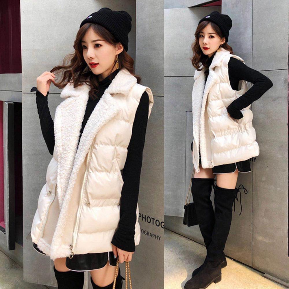 Plus size dames effen imitatie lamswol dikke warme vest jas zakken rits mouwloze jas gilet kantoor dame gilet femme