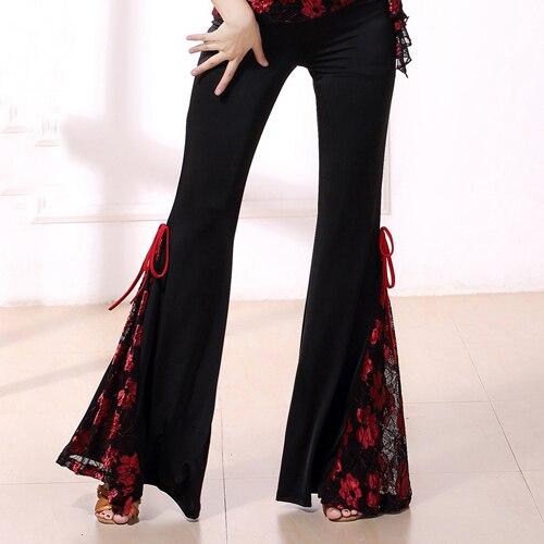 Modern Lace flower Latin dance costume practice clothes Long trousers for female/women,Ballroom performance wears KE0112: M