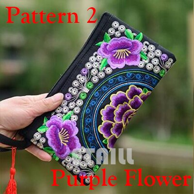 Small Embroidered Mobile Phone Wallet Lady Nation Style Boho Ethnic Embroidery Canvas Day Clutch Bag Embrague Bolsos de: Pattern 2 Purple