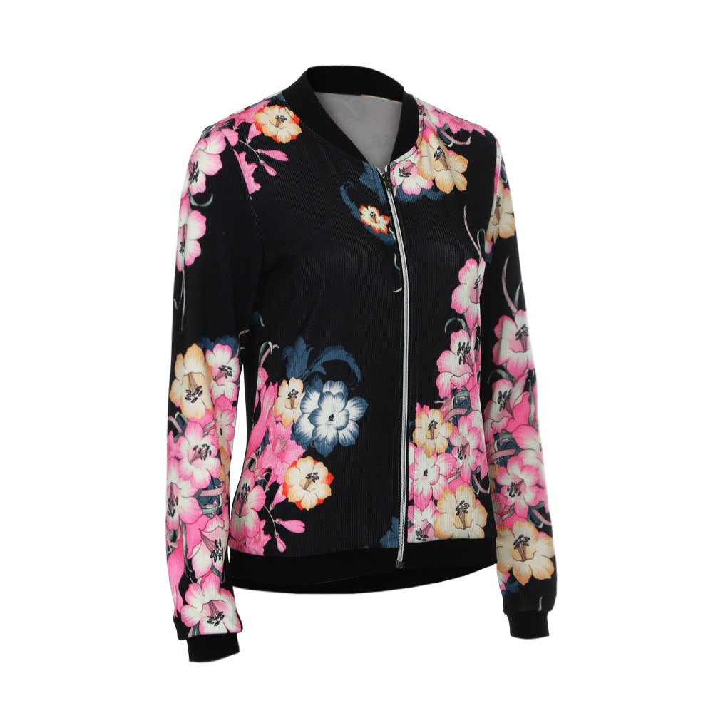 Womens Autumn Slim Jacket Coat Ladies Biker Celeb Flower Bomber Jacket Coats Basic Casual Outerwear 7.17