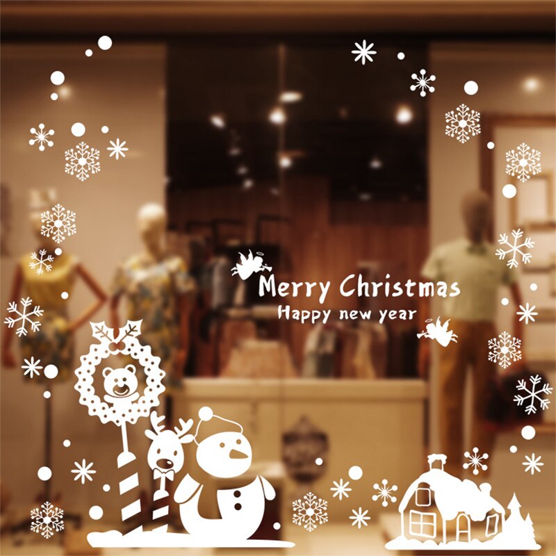 Kerst Glas Stickers Wit Rendier Sneeuwvlok Sneeuwpop Raamstickers Vrolijk Kerstfeest Brief Glas Decor Diy Verwijderbare Stickers: YT-11