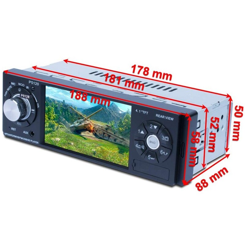 4.1Inch HD Single DIN Bluetooth Car Stereo Audio Radio FM Receiver 1080P Video Player MP3/USB/SD/TF/AUX/FM