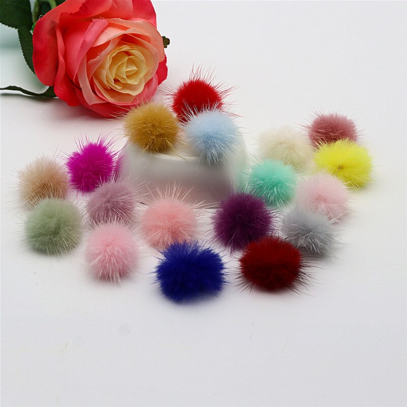 Pompones de visón coloridos de 25Mm, esponjosos de 2,5 cm, pendientes de sombreros, Llavero artesanal, materiales de joyería hechos a mano, 10 Uds.