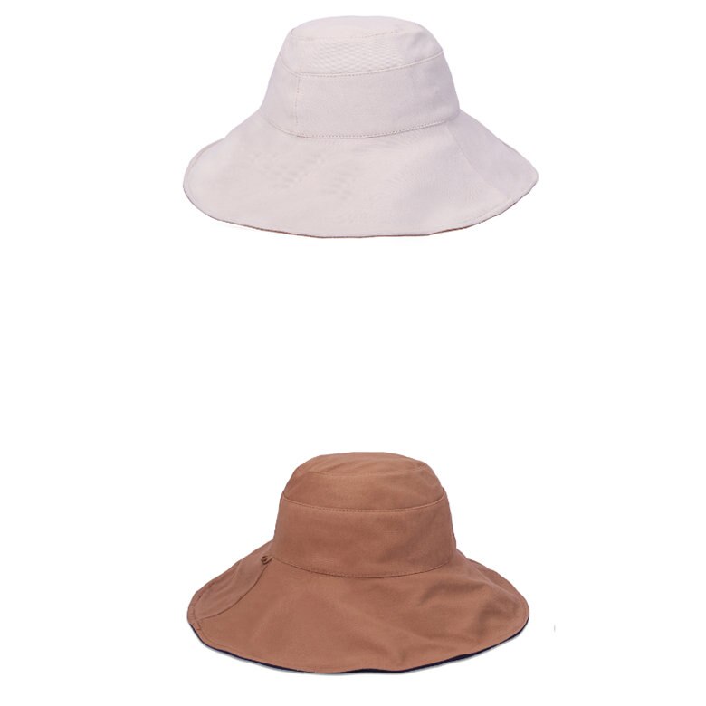 Gorros de doble cara para mujer, gorra de Sol de ala grande, sombrero de playa de verano: Beige