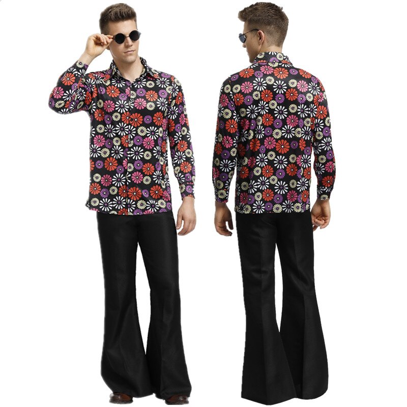 Men Retro 70s Disco Hippie Costume Halloween Carnival Party Disco Enthusiast Cosplay Fancy Dress