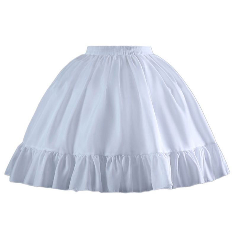 Womens Lolita Cosplay Short Petticoat Ruffles Single Hoop Crinoline Underskirt Elastic Waist Bridal Wedding Skirt Slips