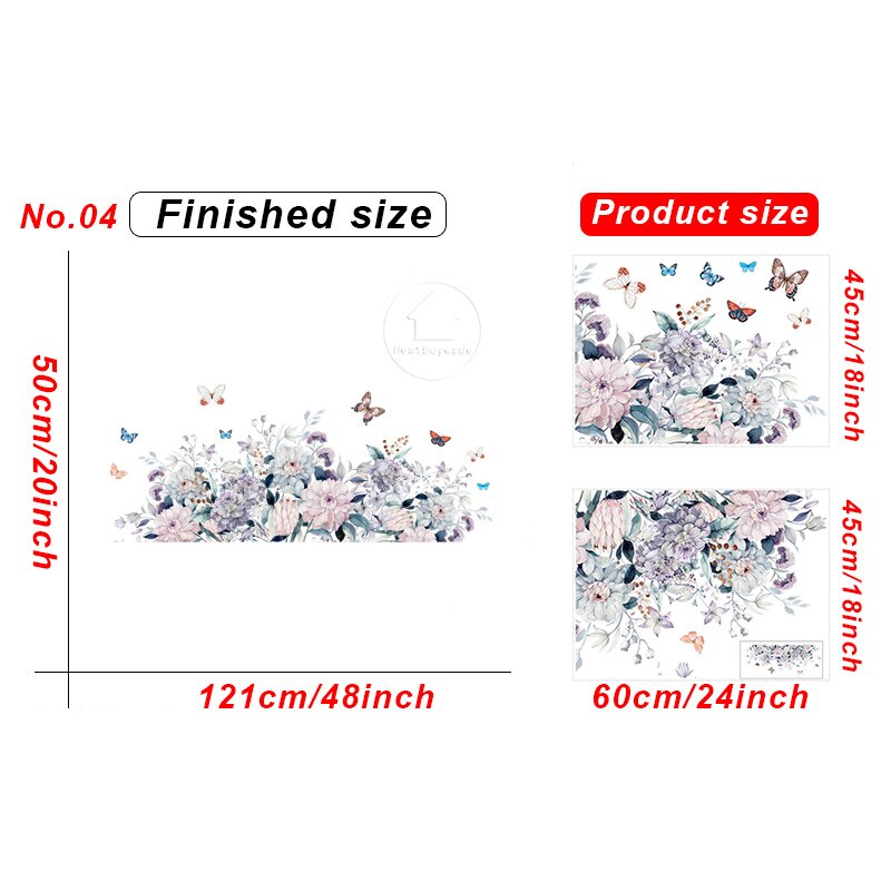 Varios Pared de flores pegatinas zócalo etiqueta de la pared para sala dormitorio pasillo decoración de la pared removible calcomanías decoración del hogar: No.04