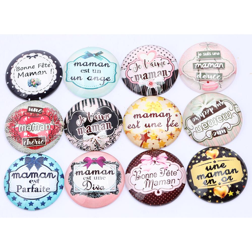 20 pçs misturado maman foto de vidro cabochão 20mm 25mm flatback diy feito à mão jóias descobertas para chaveiro pingente fazendo