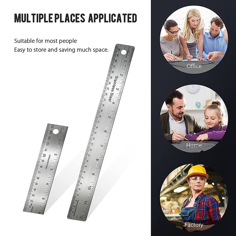 Stainless Steel Cork Backed Metal Ruler, Non Slip Straight Edge with Cork Backing, (2 Pieces 1 X 6 Inch, 1 X 12 Inch)