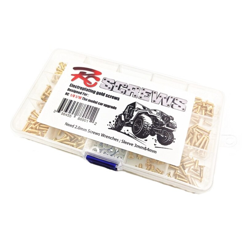 RC Car Screw Set - 1/8 1/10 Scale - Golden & Silver - Metal Box - for HSP Axial