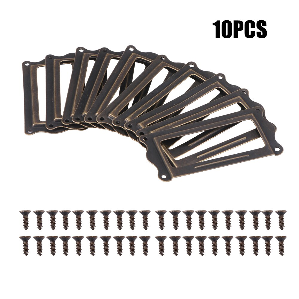 10pcs Antique Brass Handle Label Pull Frame Name Card Holder Cabinet Drawer Box Case Knob For Furniture Hardware