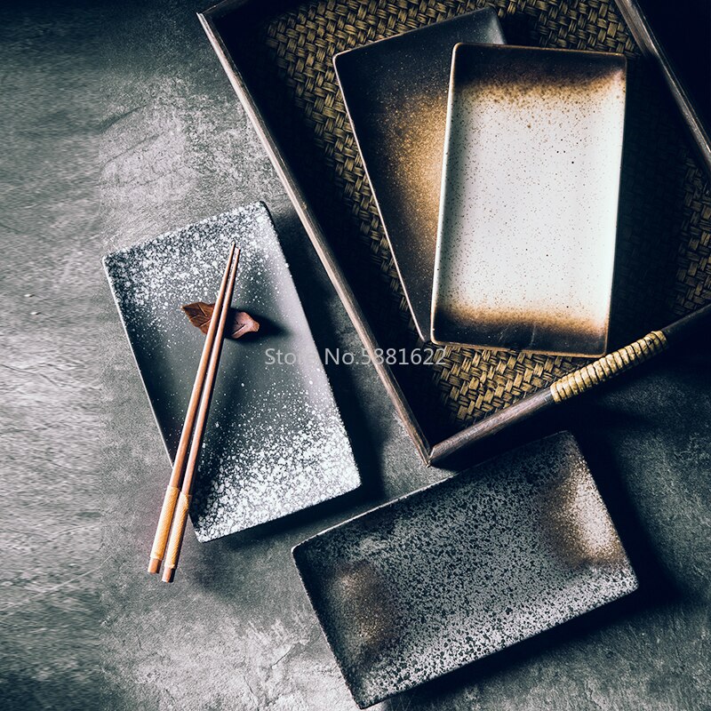 8.5 Inch Large Rectangular Plate Japanese Ceramic Plate Sushi Plate Large Size Flat Plate Good-looking Tableware