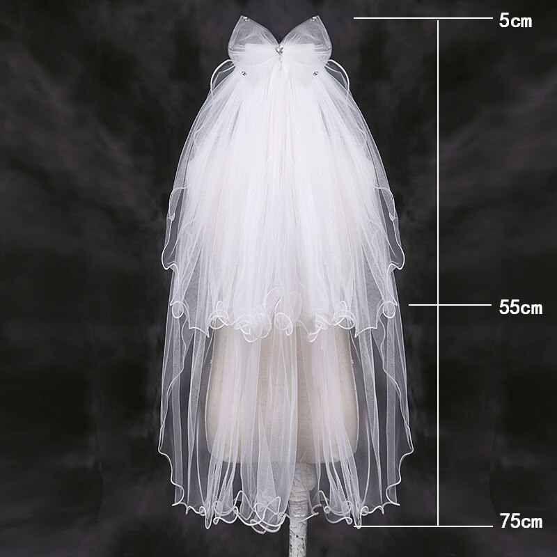 Blanco/Marfil hecho a mano pedrería velos largos de novia velo de novia Multi capa Bowknot velos con peines Niña Accesorios de boda JL