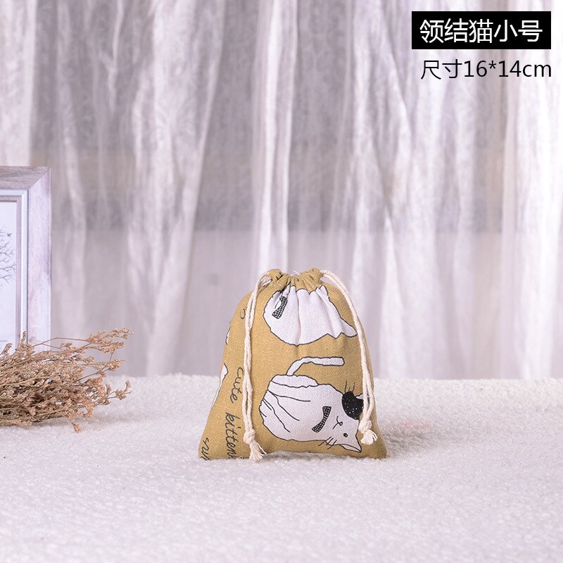 Cotton Linen Cat Pattern Beam Drawstring Bag Cosmetic Bag Travel Makeup Case Organizer Women Men Shoes Zakka Storage Pouch: 4 S