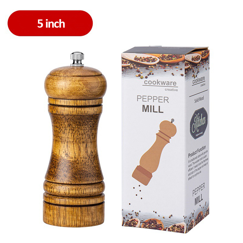 Molinillo de especias de madera de roble clásico, juego de molinillos de condimentos de mano, núcleo de molienda de cerámica, herramientas para barbacoa, 5, 8 y 10 pulgadas: 5 inch box