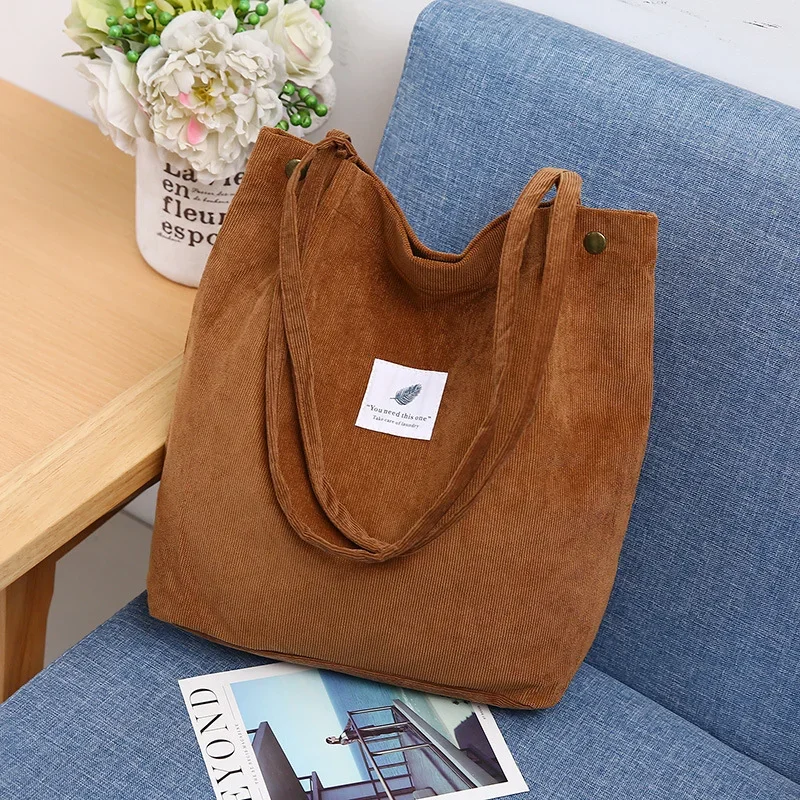 Bolsos de mano de pana de gran capacidad para mujer, bolsos simples a rayas para uso diario en viajes, bolsos de mano esponjosos, para mujeres y niñas