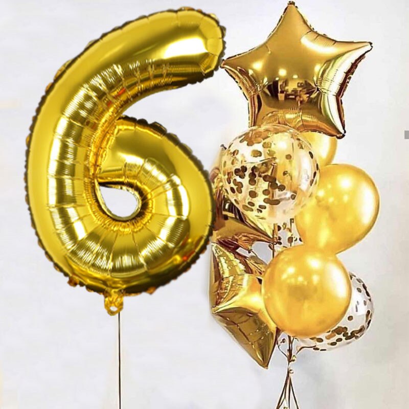 1set Gold 32inch Foil Number Balloons Birthday Party Decorations Star Ballon Kids Boy Girl 1st 1 2 3 4 Years Supplies Globos: Marble