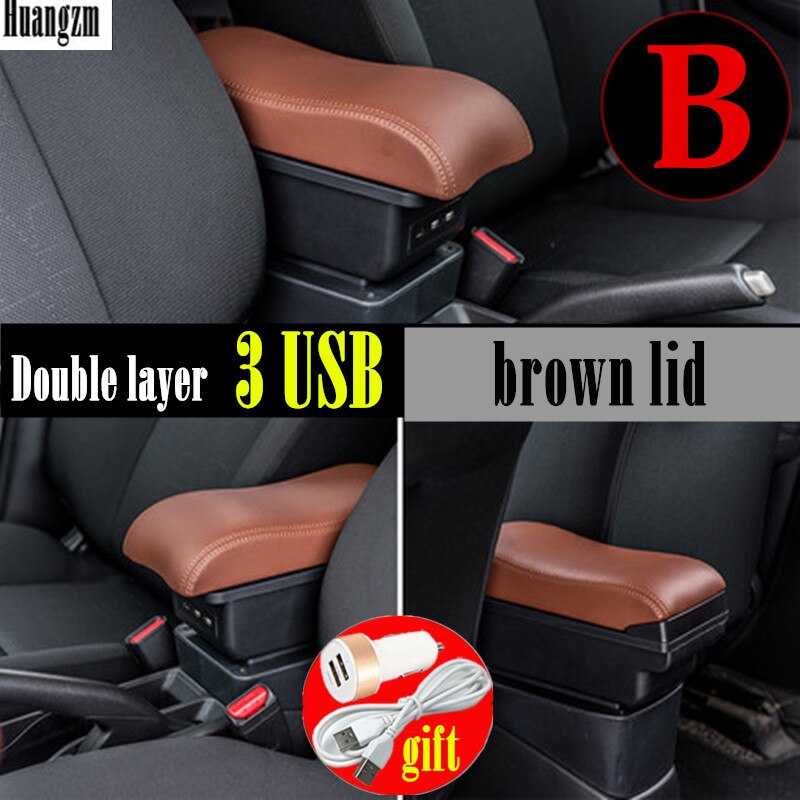 For Toyota Yaris Armrest For Toyota Yaris hybrid Car Armrest box Retrofit parts Interior Storage box USB LED: B style Brown lid