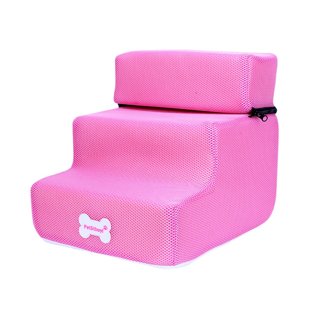 Breathable Mesh Foldable Pet Stairs Detachable Pet Bed Cat Dog Ramp 3 Step Stairs Detachable Pet Bed Pet Dieren Benodigheden: Pink 