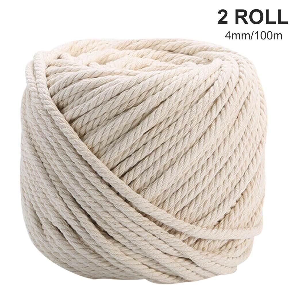 Natural Cotton Rope Handicraft DIY Cotton Cord Weaving Crafting Braiding Rope Thread Wall Hang Decor Tapestry Make Cotton Rope: 4mm 100m 2 Rolls