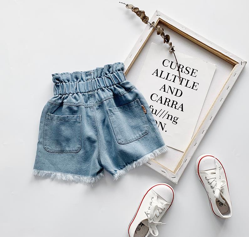 Pantaloncini di Jeans per bambini estivi per bambini pantaloni a orlo grezzo sfilacciati a vita alta per bambini con Jeans larghi per bambini tascabili