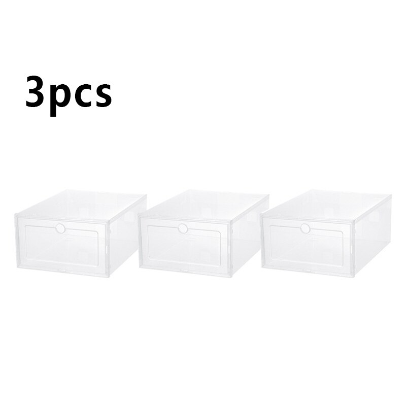 Caja de zapatos transparente de 1-12 piezas, conjunto de almacenamiento plegable de plástico transparente para puerta, organizador de armario para el hogar, caja de estante,: 33X24CMX14CM / 3 PCS