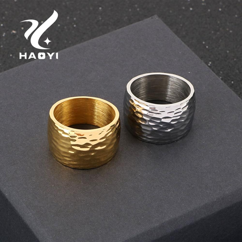 Haoyi 10mm mænd rustfrit stål guld sølvfarvet ring super bred flad ring rock tommelfinger matringe til mænd fest punk tilbehør