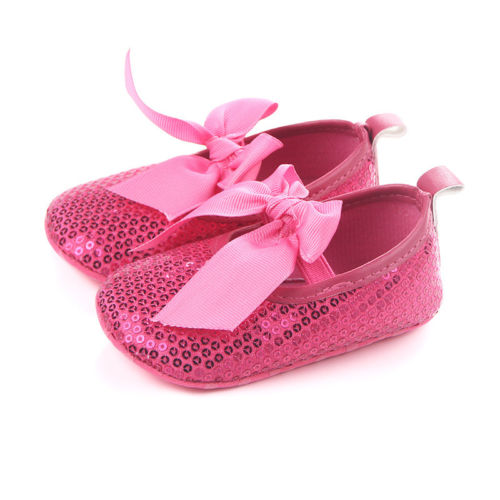 Bling Sparkle Sequins Ribbon Infant Newborn Baby Girl Boy Crib Shoes 0-18M