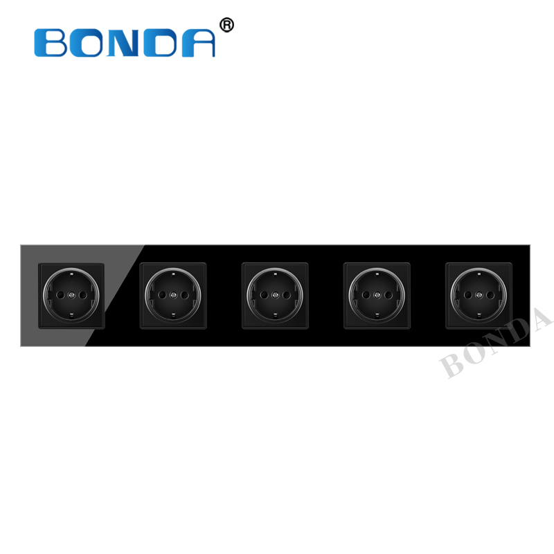 16A Porous conjoined power socket, socket panel, three-layer power socket without plug, crystal tempered glass AC110-250V