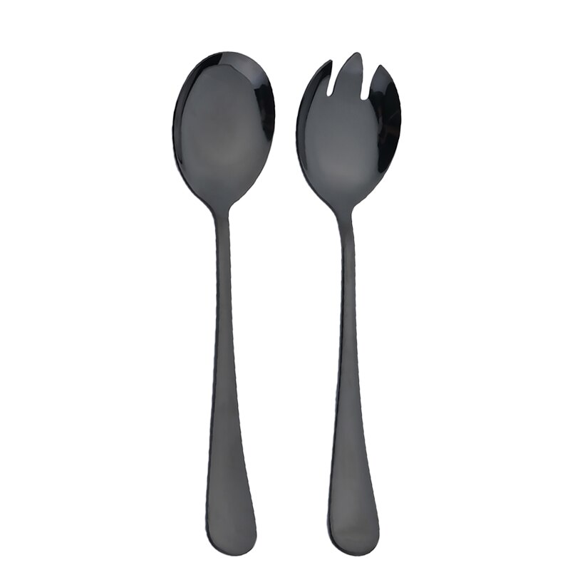 Blue Salad Spoon Fork Serving Spoon Set 2PCS Salad Spoon Stainless Steel Cutlery Set Spklifey Mirror Colorful Unique Spoons: Black