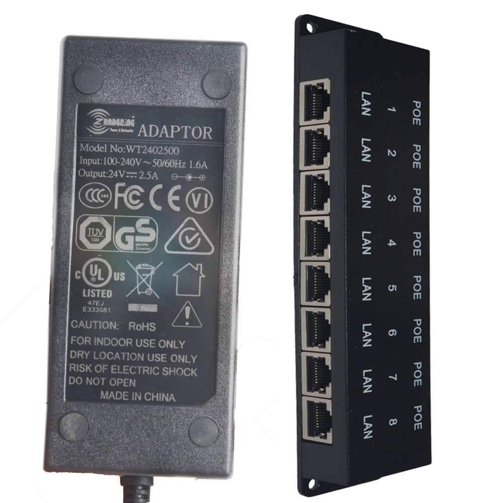 60w mural 24v ports power over ethernet, 8 poe, alimentation wi-fi, point d'accès ou caméra ptz