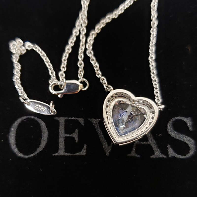 OEVAS Solid 925 Sterling Argento Scintillante 10*10MM Alto Tenore di Carbonio Del Diamante Del Pendente Del Cuore Della Collana di Cerimonia Nuziale Del Partito Da Sposa Gioielleria Raffinata