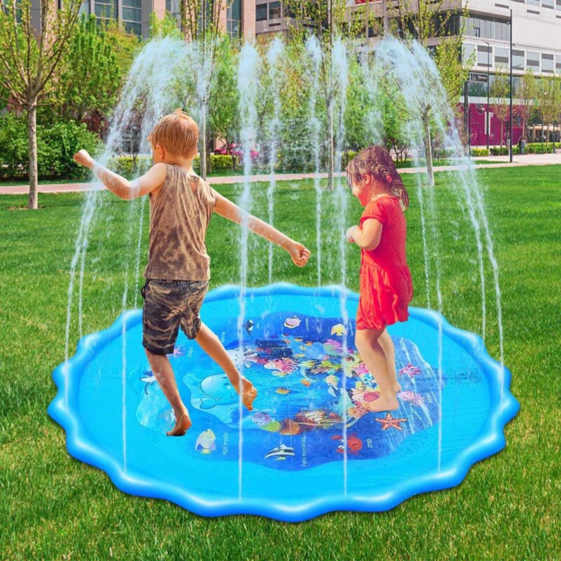 63 inch Inflatable Splash Pad, Sprinkler Play Mat, Outdoor Backyard Sprinklers, Sprinkler for Kids with Wading Pool