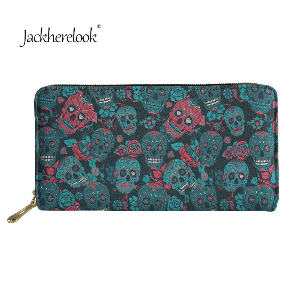 Jackherelook Donne Del Cranio Dello Zucchero Modello Lungo Della Moneta Dei Soldi Borse Contenitore di Lusso di CUOIO Dell'unità di elaborazione Della Chiusura Lampo di Grande Capacità Per La Signora Gotico Magliette E Camicette: HX366Z21