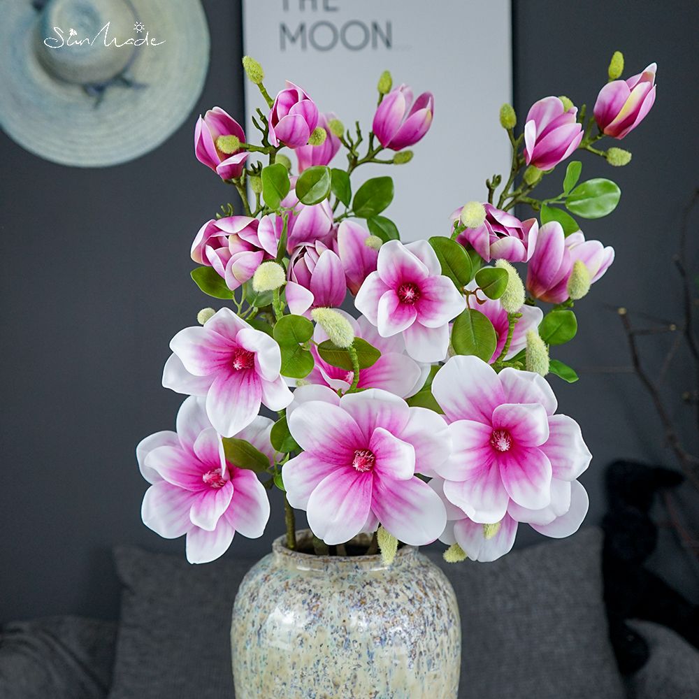 Ramo de Magnolia grande de lujo hecho en el sol, Flores blancas, decoración de boda, decoración del hogar, Flores artificiales, Año , otoño