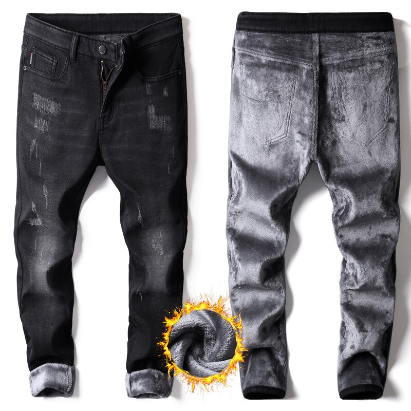 Neue Männer Mehr Verdicken Warme Jeans Herbst Winter Jeans Warme Beflockung Warme dünne Weiche Männer Jeans passen für: 8838 Schwarz / 32