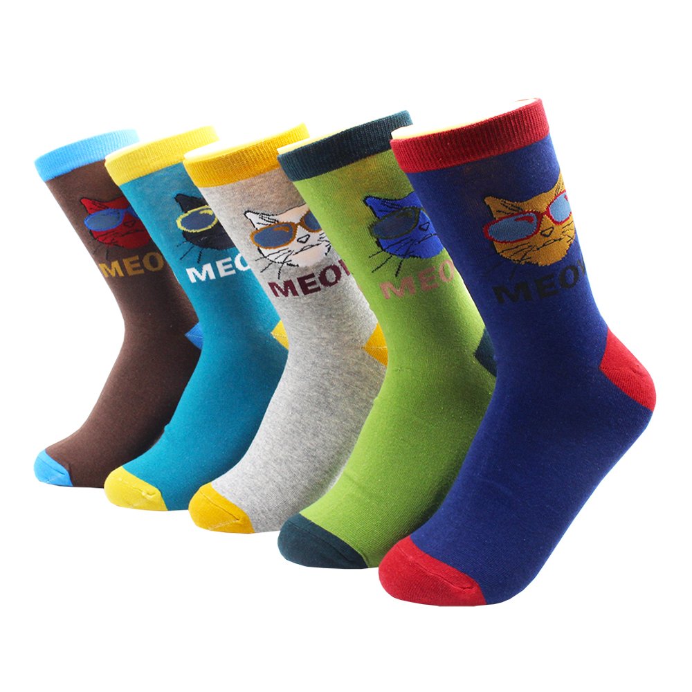 5 Pairs Harajuku Hip-Hop Animal Print Cotton Women Socks Korean Kawaii Cute Cartoon Cat Dog Duck Girl Socks: Blue