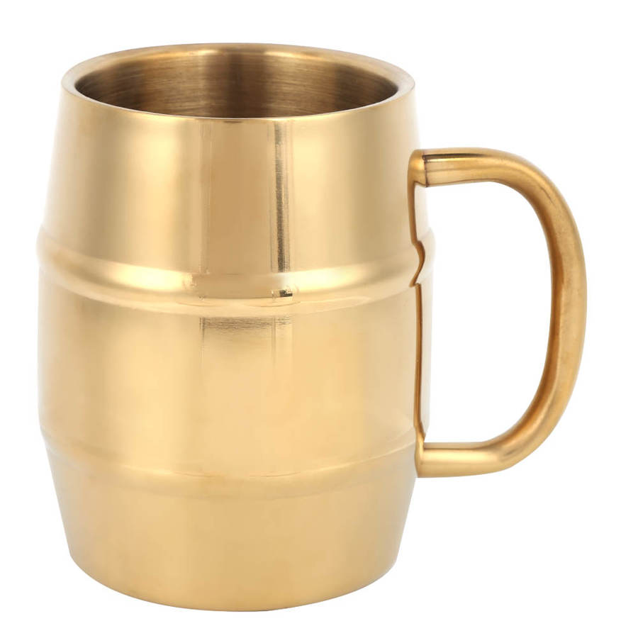 300ml Gold Double Layer Stainless Steel Water Cup Coffee Beer Mug Teacup with Handle Teacup