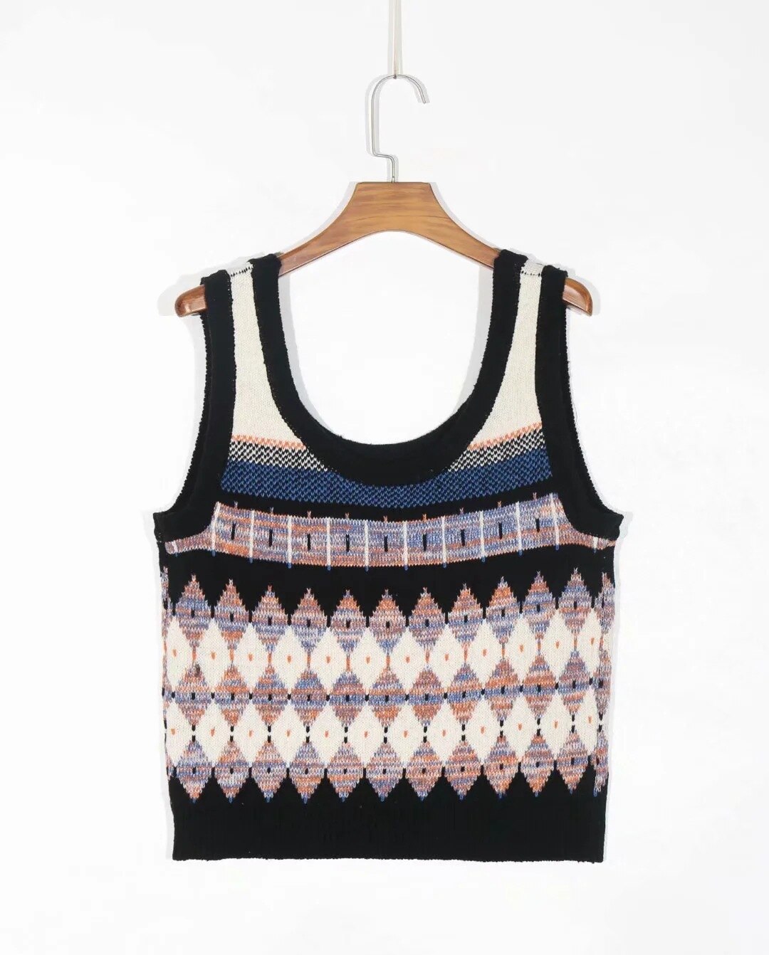 Vintage Argyle Plaid Sweater Vest Women Autumn Winter Sleeveless Knitted Loose Tank Jumpers Ladies Streetwear Pullovers Top: S