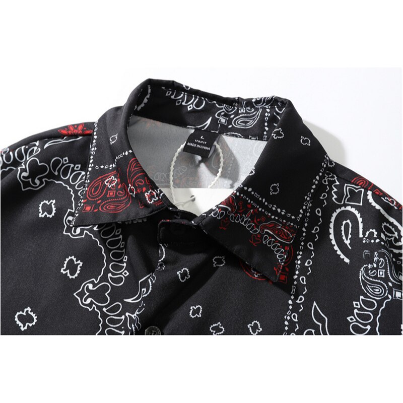 bouton Up hommes noir Bandana chemise urbain garçons Streetwear Hip Hop manches courtes Bandana bouton Up chemise de grande taille