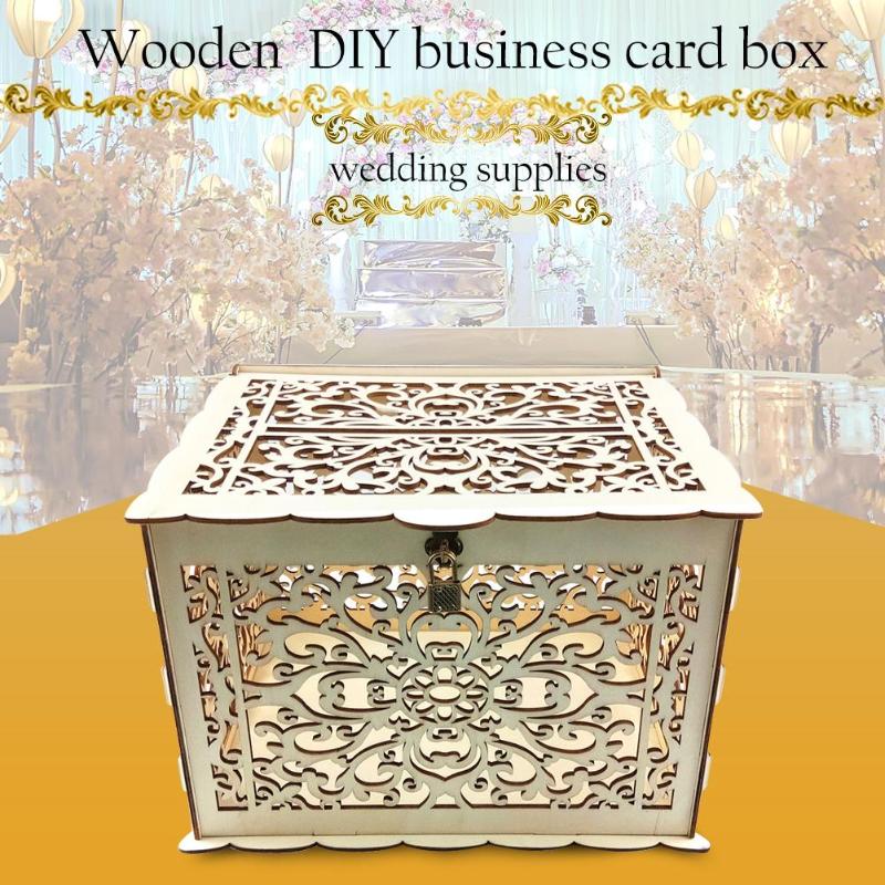 DIY Wooden Wedding Cards Storage Box Invitation Letter Case Party Supply Signature Hearts Box Rustic Sweet Guestbook Decor