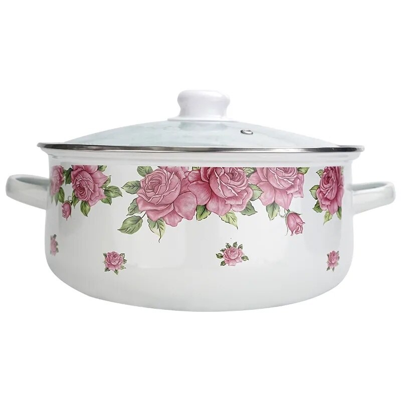 Enamel Enamel Soup Pot Noodle Pot Pot Binaural Induction Cooker Flat-bottom Gas Household Stewing Soup Thickening Retro Old
