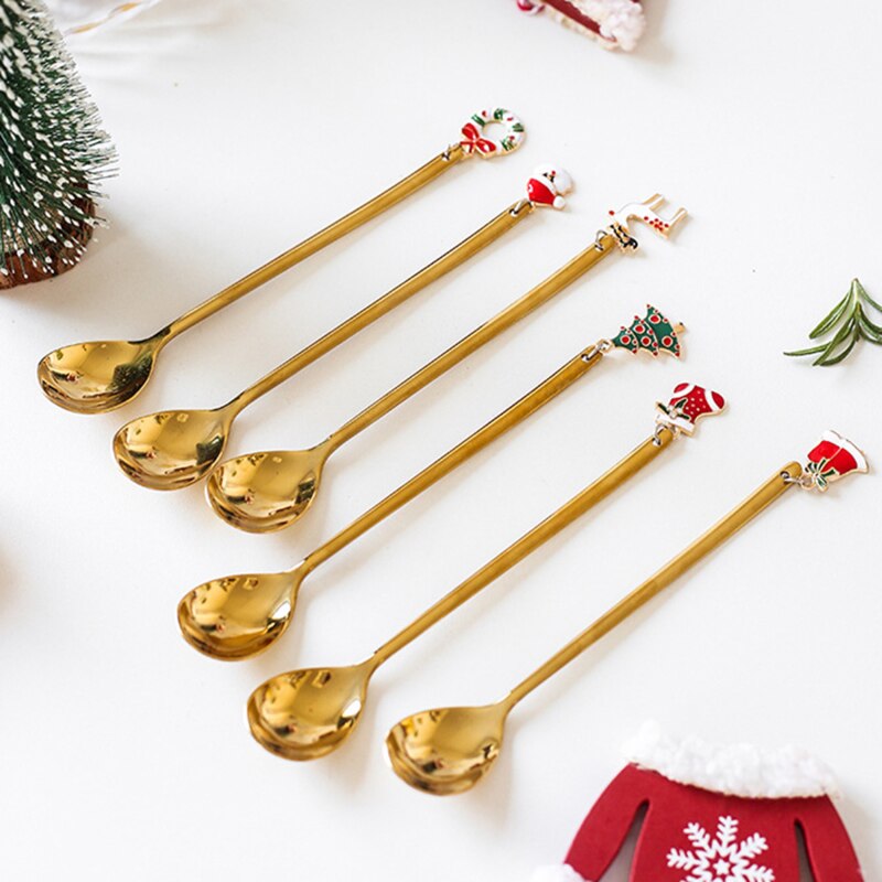 Multifunctional Coffee Spoons Christmas Dessert Stainless Steel Ice Cream Sugar Coffee Scoops Kitchen Tableware Year