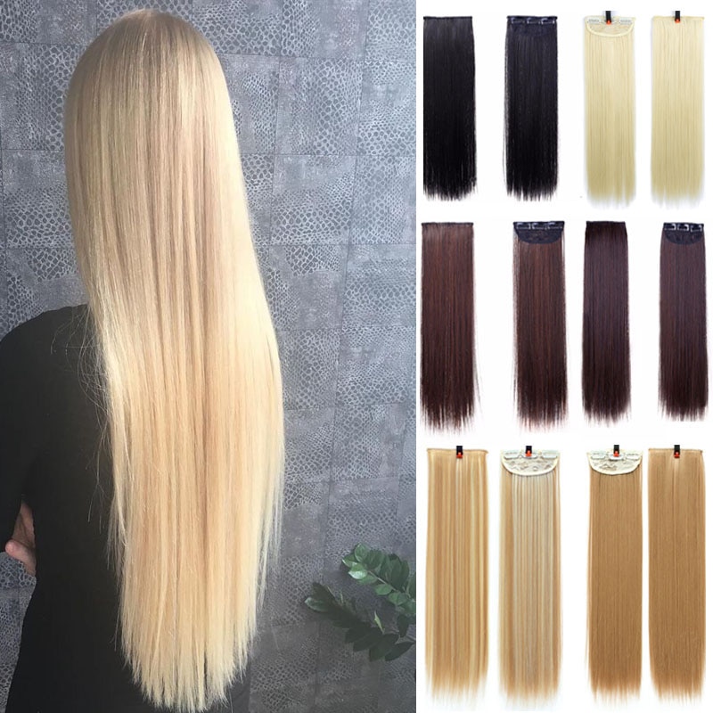 Dianqi Lange Clip In Een Stuk Hair Extensions Zwart Bruin Blond 3 Clips In Natural Synthetisch Haar Uitbreiding Haar Haarstukje