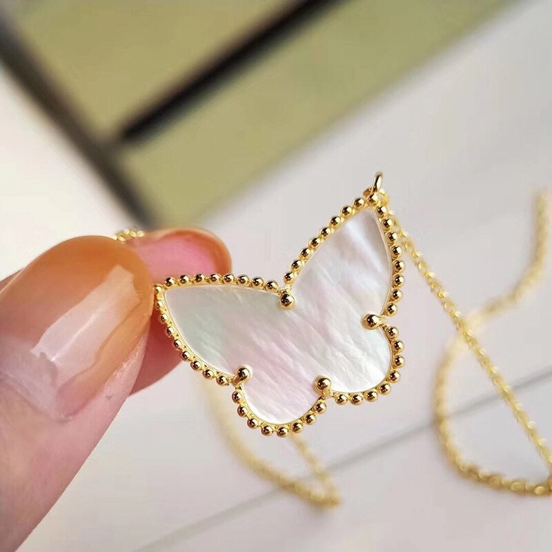 Luxury Shell Butterfly Necklace for Women Rose Gold Stainless Steel Chain Pendants Necklaces Party Statement Jewelry Z082