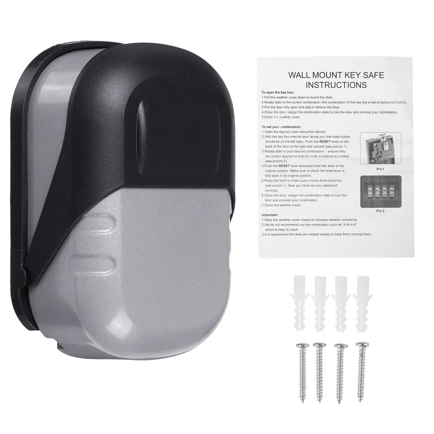 Waterproof 4 Digit Wall-mounted Curved Key Card Password Box Master key box Password lock Decorated Cipher Key Box: Silvery Waterproof