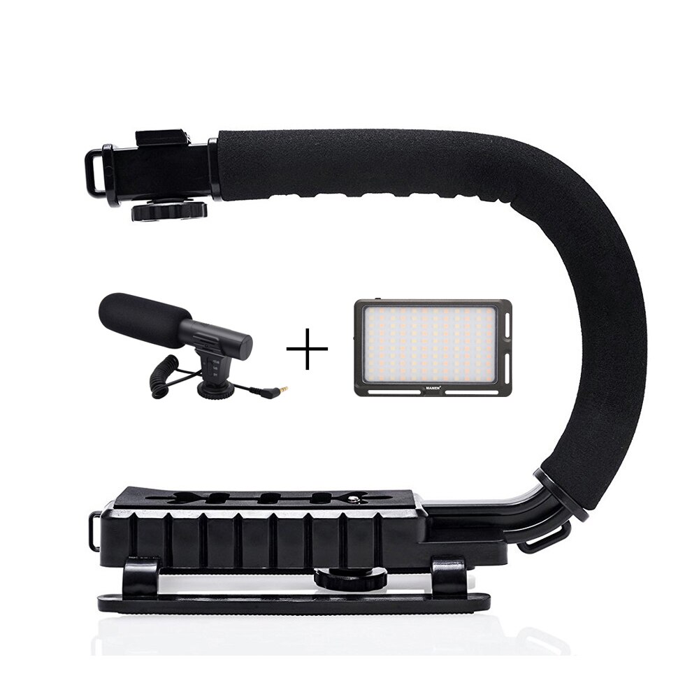 MAMEN Camera Gimbal Stabilizer With LED Studio Video Light&Microphone For DSLR Photography Vlog Shooting Handheld Stabilizer