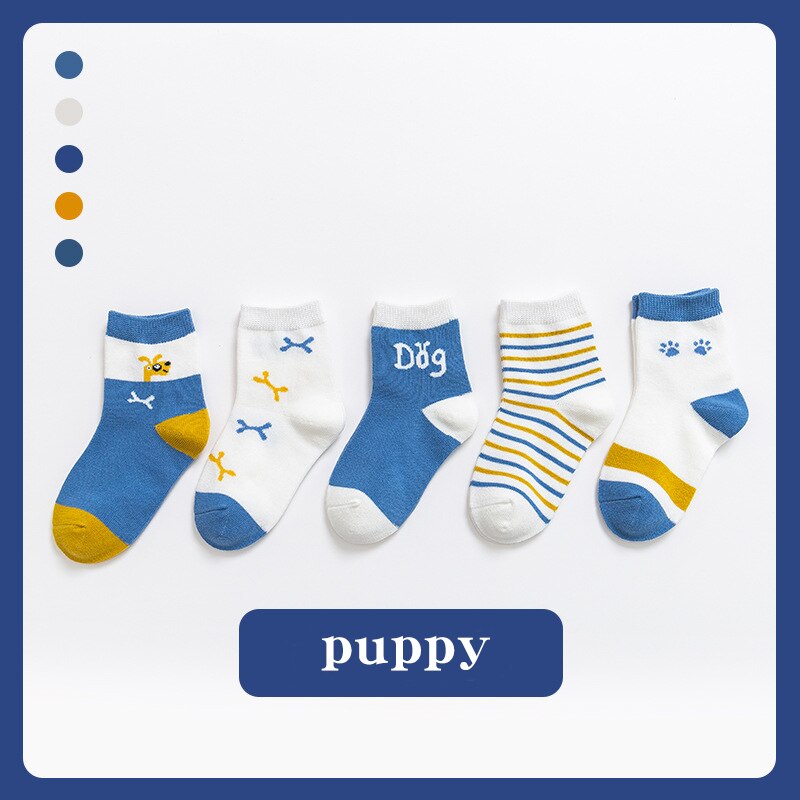 5Pcs Kinderen Sokken Herfst En Winter Sokken Kinderen Cartoon Sokken Jongens En Meisjes En Najaar Vloer sokken Baby Sokken: puppy / XL 9-12 years old 21